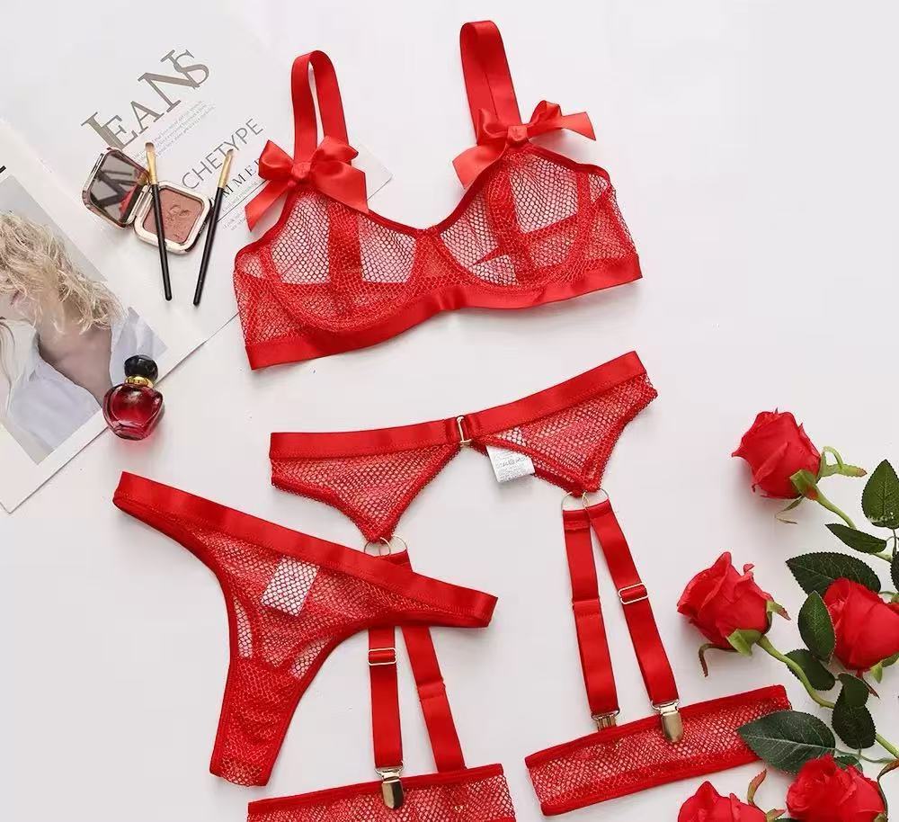 XOXO Scarlet Bow Mesh Lingerie Set – Bold & Irresistible Red