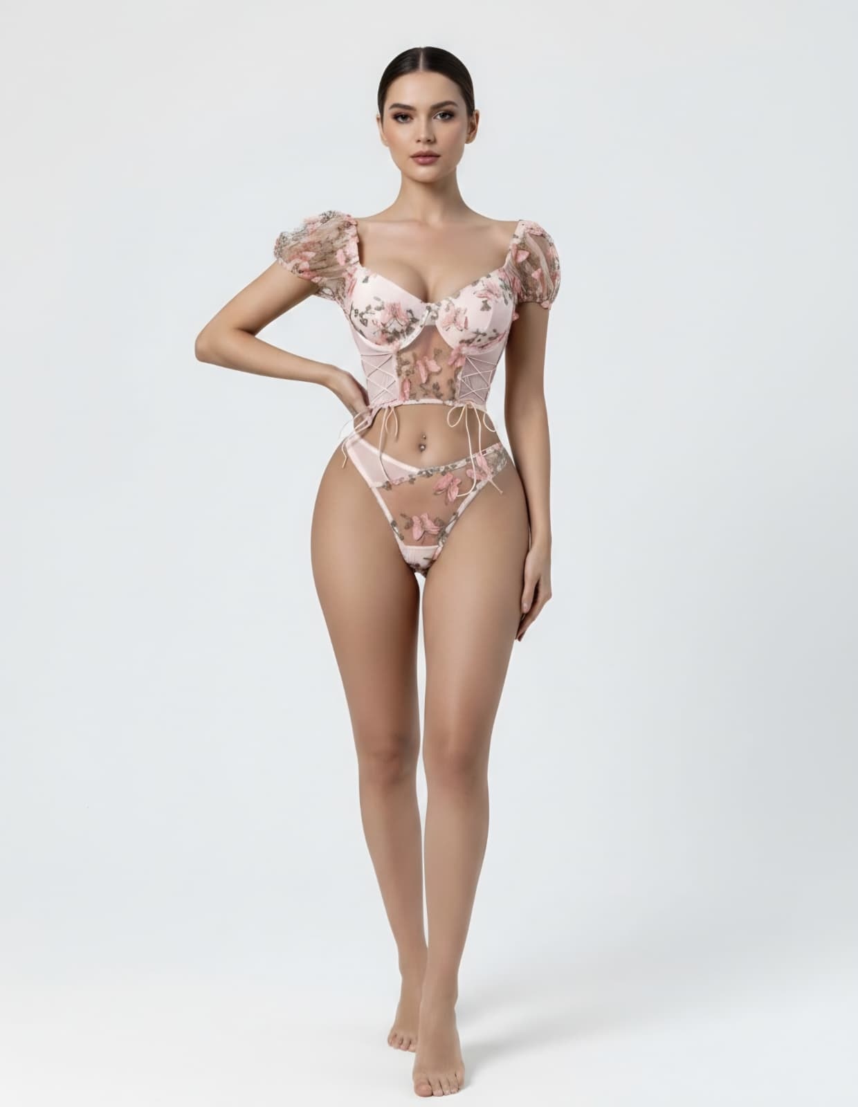 Fairy Blossom Embroidered Corset Lingerie Set