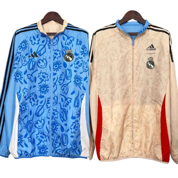 Real Madrid Blue&Beige Trench Coat Reversible Windbreaker Jacket 2024