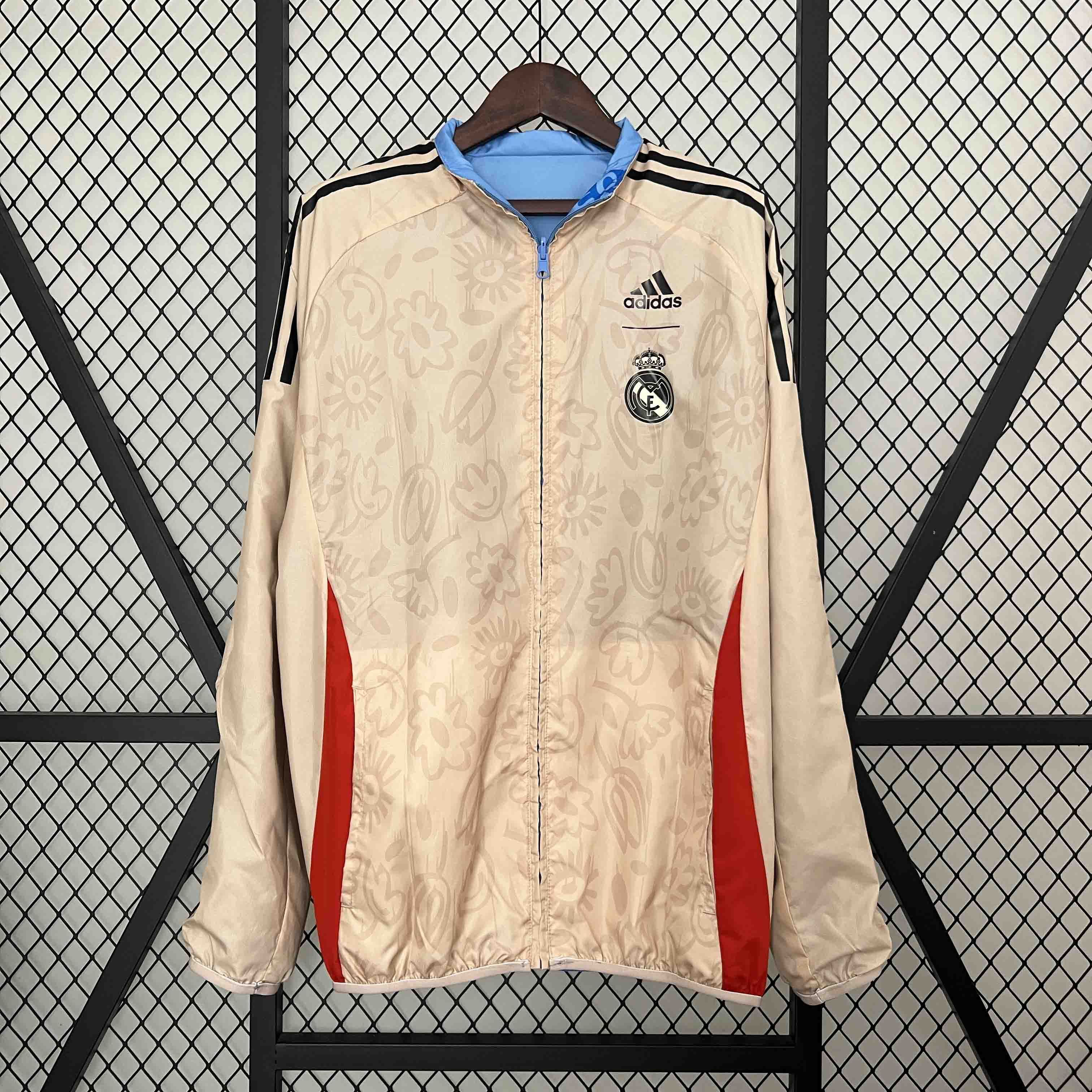 Real Madrid Blue&Beige Trench Coat Reversible Windbreaker Jacket 2024