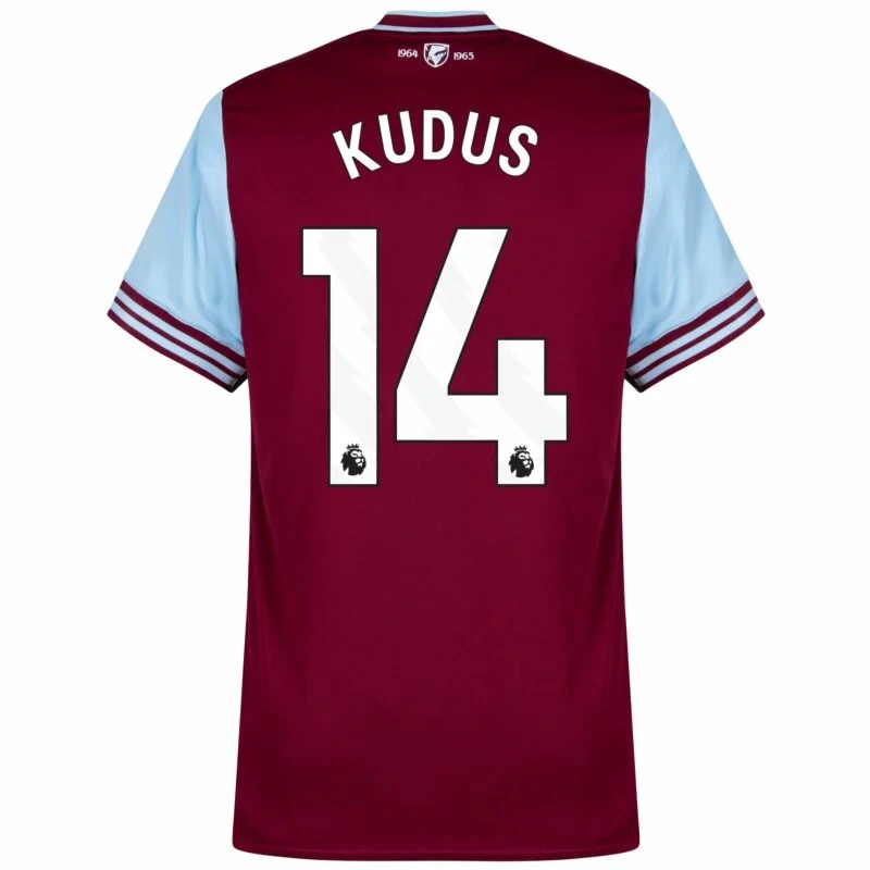 West Ham United Home Kudus 14 Shirt 2024-2025 Fan version Size：S-4XL（Non-Customize）