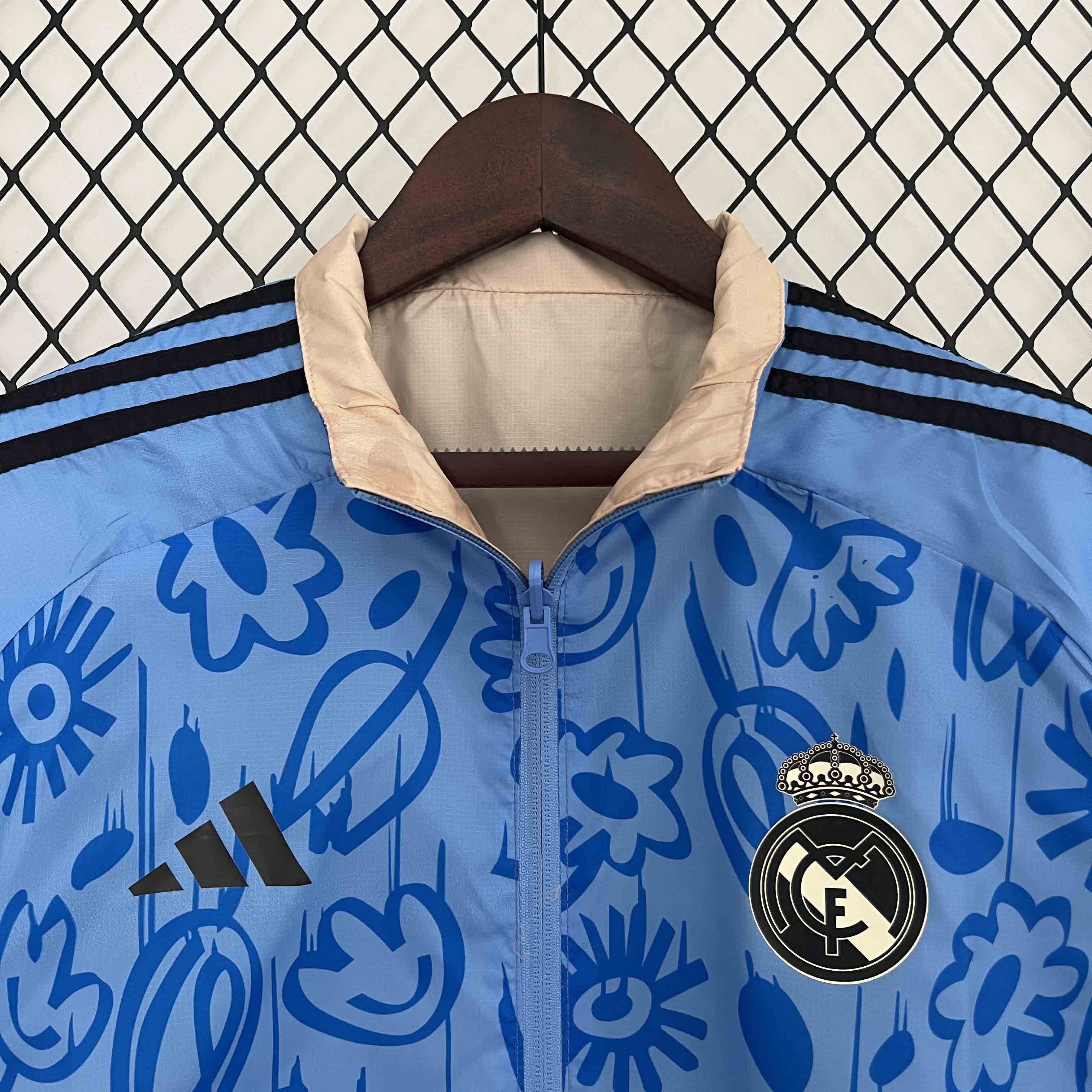 Real Madrid Blue&Beige Trench Coat Reversible Windbreaker Jacket 2024