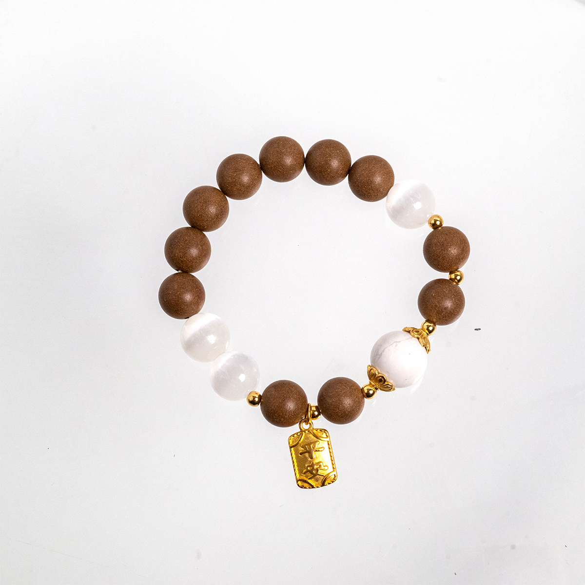Moonlight Blessing Incense Bead Bracelet with White Turquoise & Fortune Pendant
