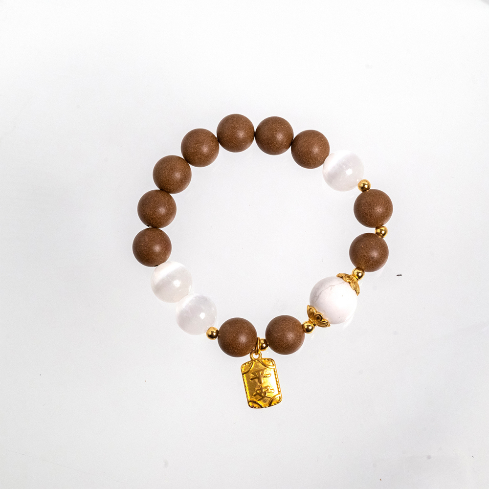 Moonlight Blessing Incense Bead Bracelet with White Turquoise & Fortune Pendant