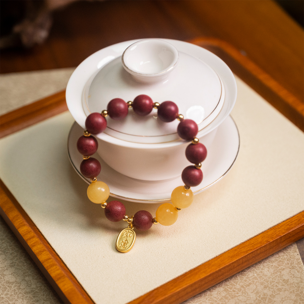 Golden Harmony Incense Bead Bracelet with Yellow Calcite & Fortune Charm