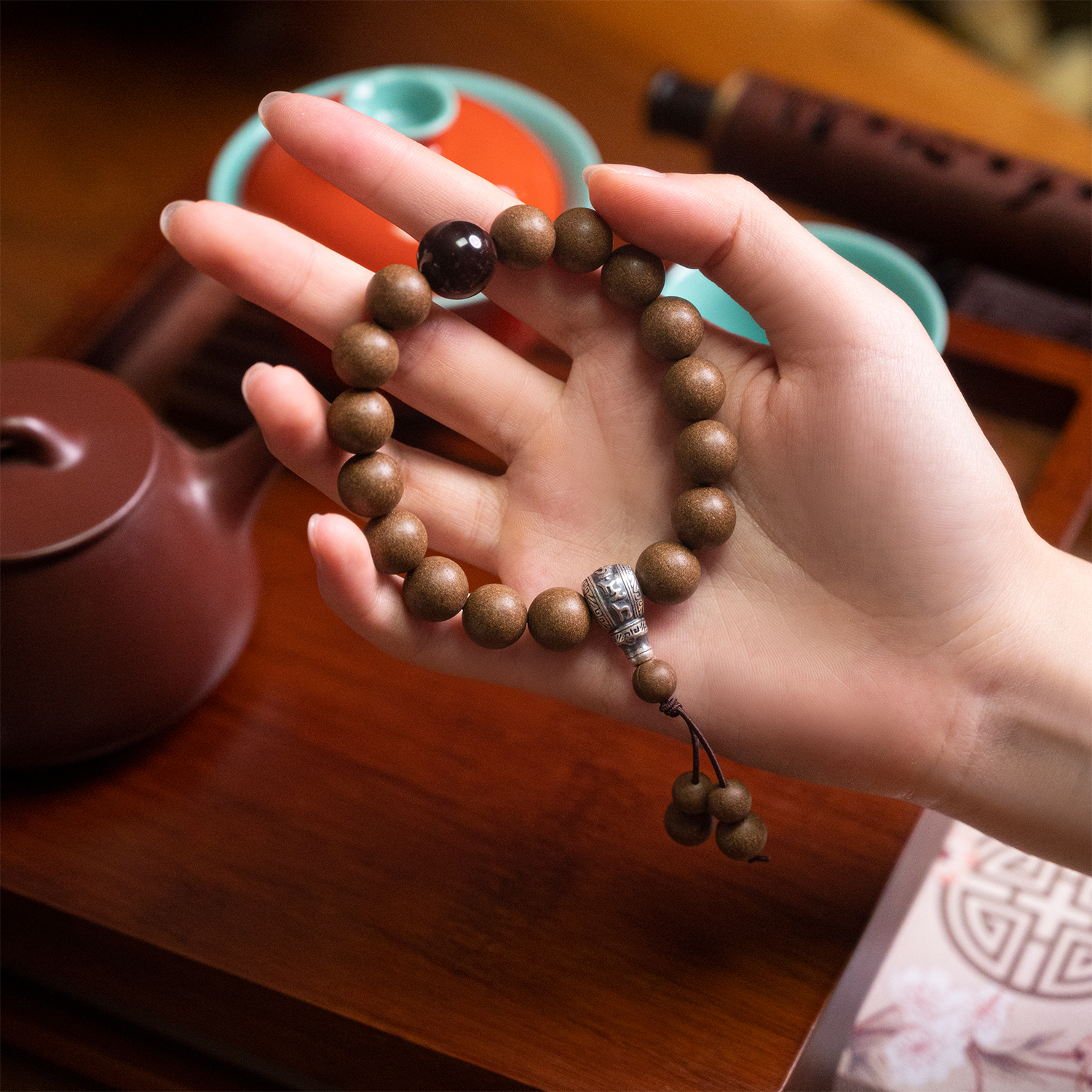 Aromatic Zen Obsidian Bracelet with Silver Buddha Head