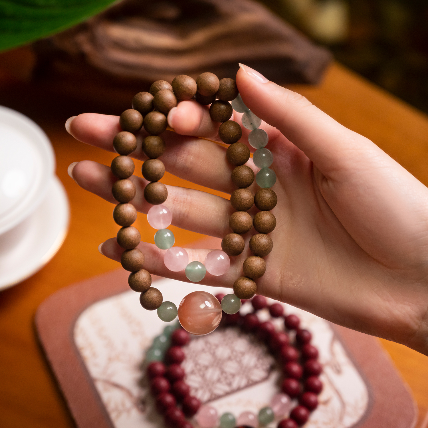 Natural Crystal Aroma Bracelet – “Soft Pink Dream”