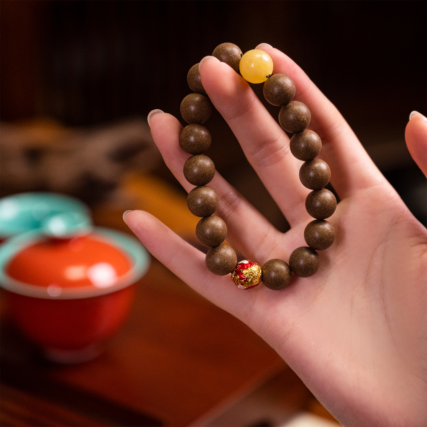 Aromatic Dragon Harmony Bracelet – Enamel Dragon Bead & Yellow Calcite Energy Bracelet