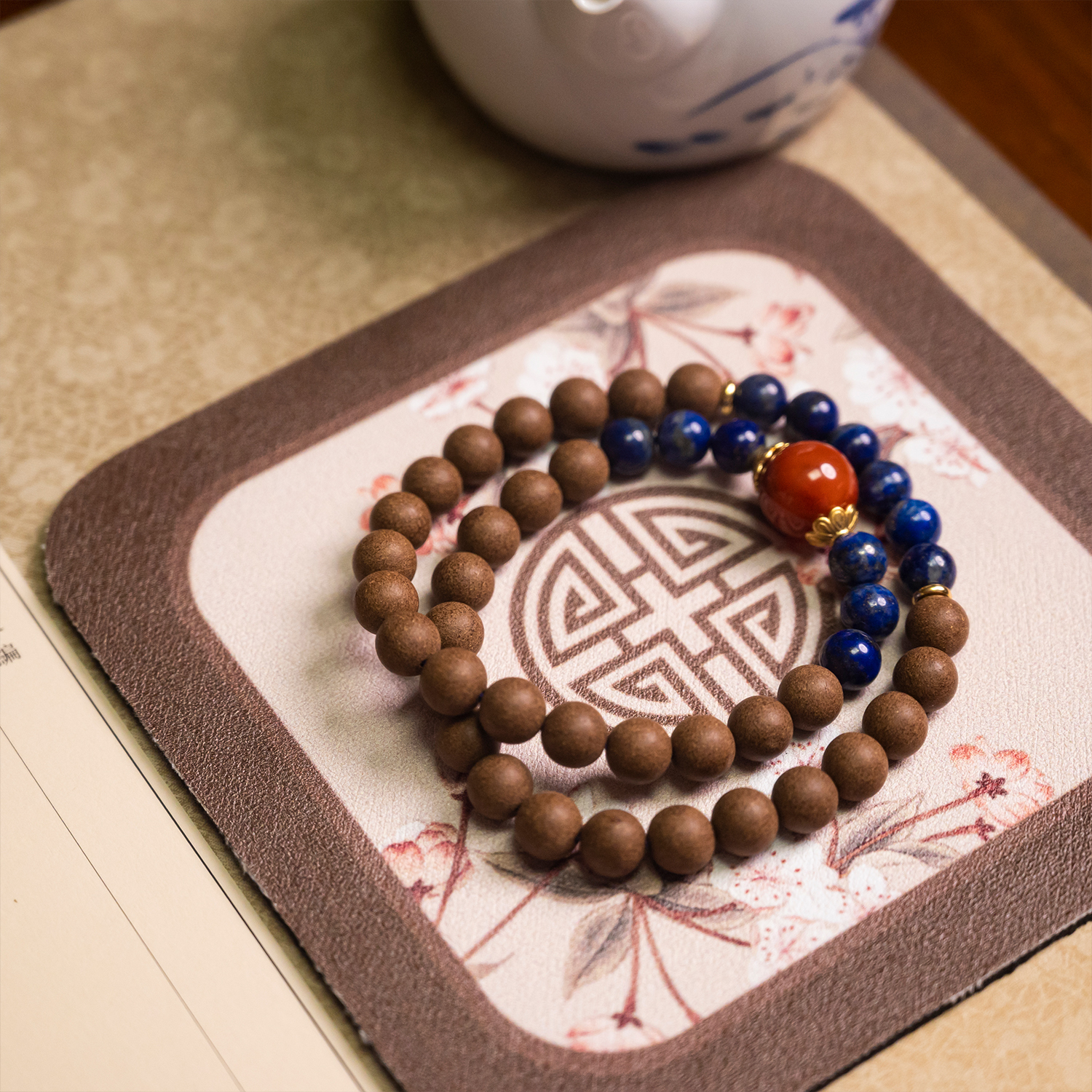 Blue Lapis Aroma Bracelet – “Red Agate Embrace”
