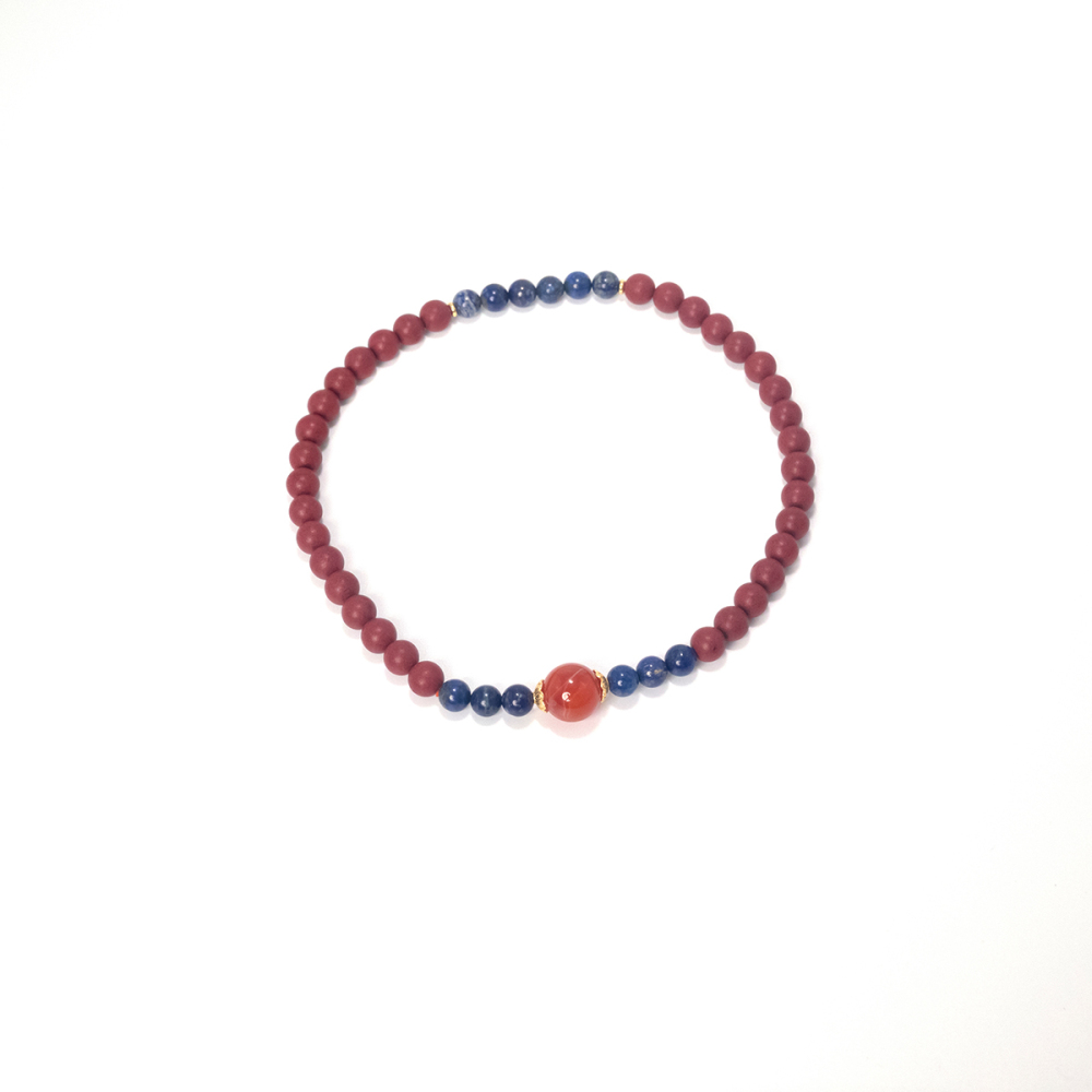 Blue Lapis Aroma Bracelet – “Red Agate Embrace”