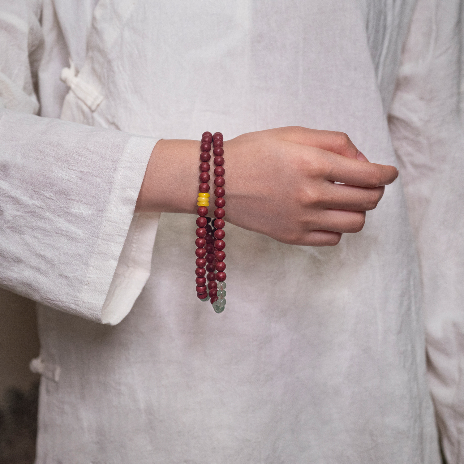 Aromatic Prosperity Triple-Wrap Bracelet – Red Agate, Green Aventurine & Amber Accents