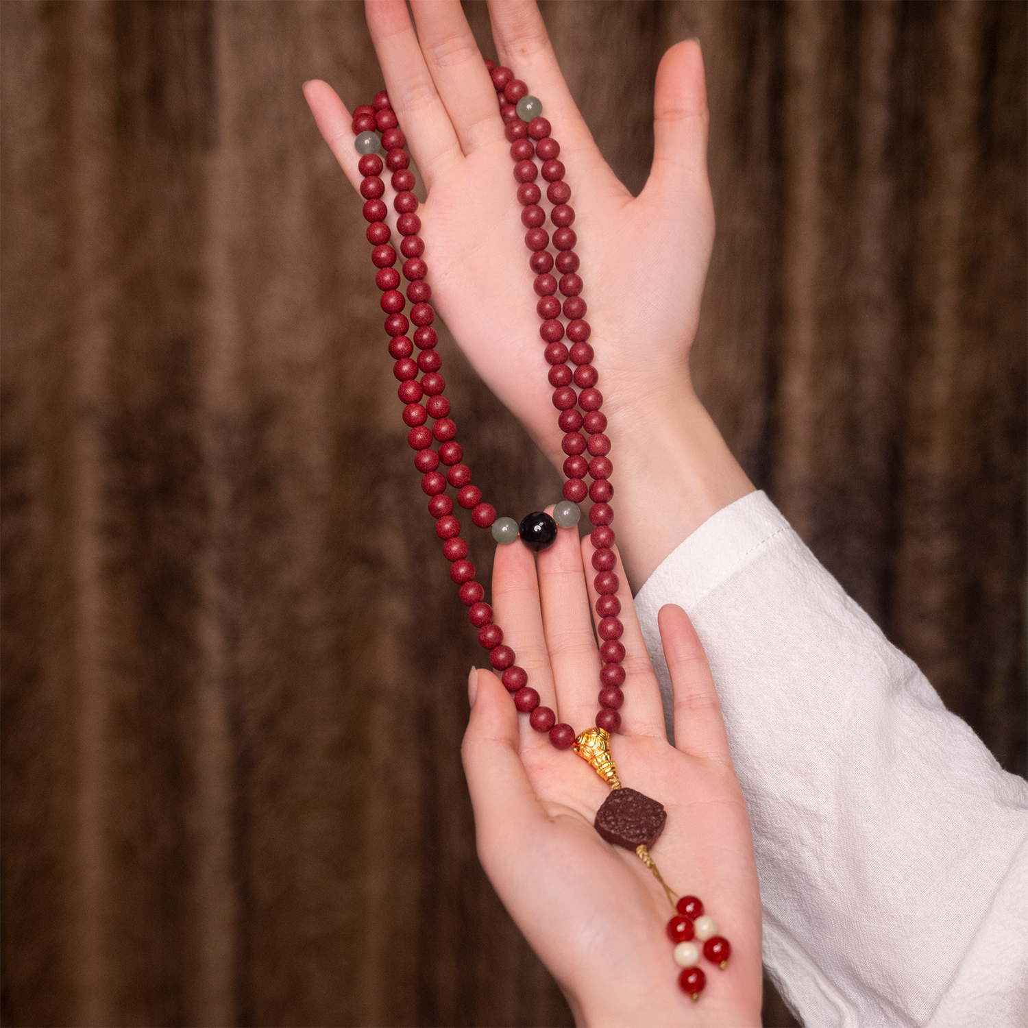 Aromatic 108-Bead Blessing Mala – Lotus Buddha Head, Incense Beads & Fortune Talisman