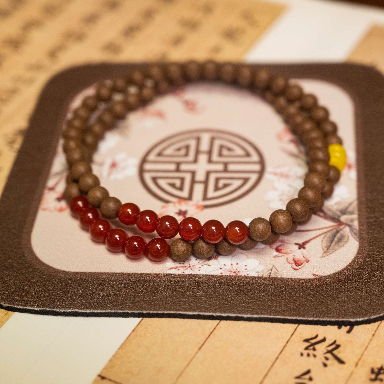 Aromatic Prosperity Triple-Wrap Bracelet – Red Agate, Green Aventurine & Amber Accents