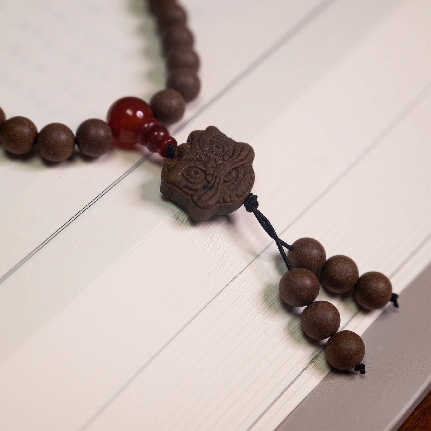 Aromatic Lion Blessing Mala – 108 Incense Beads with Auspicious Talisman