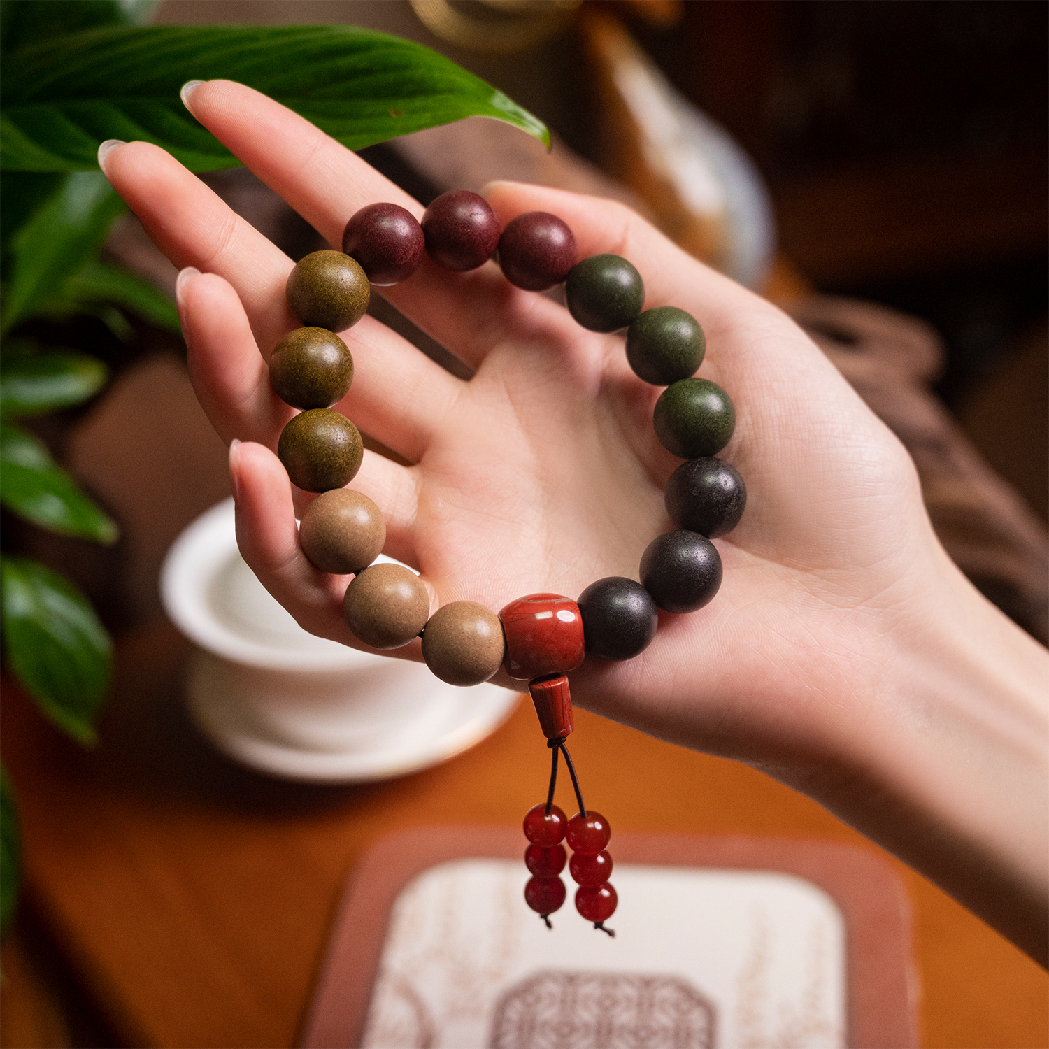 Five Harmony Incense Bracelet – Five Elements Agate Buddha Head Energy Beads