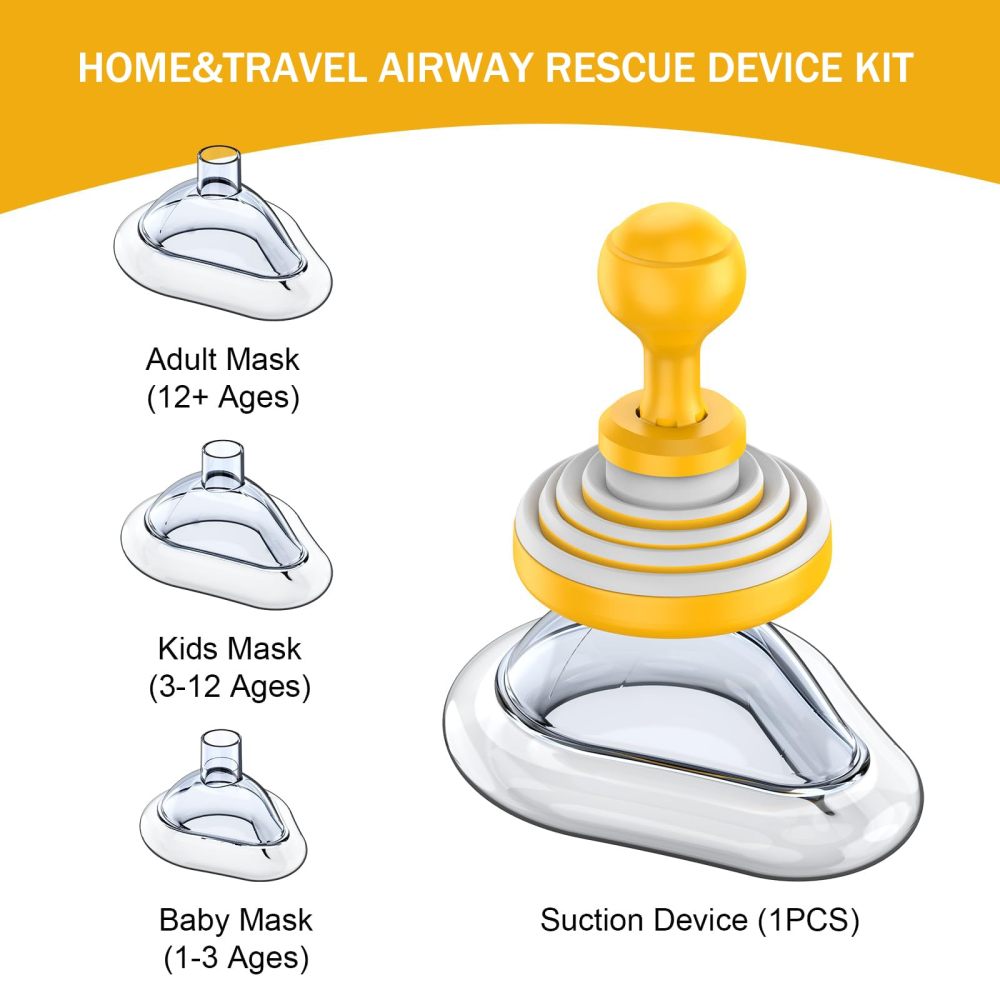 FoldPumpVac orange choking rescue kit with adult child and baby masks
