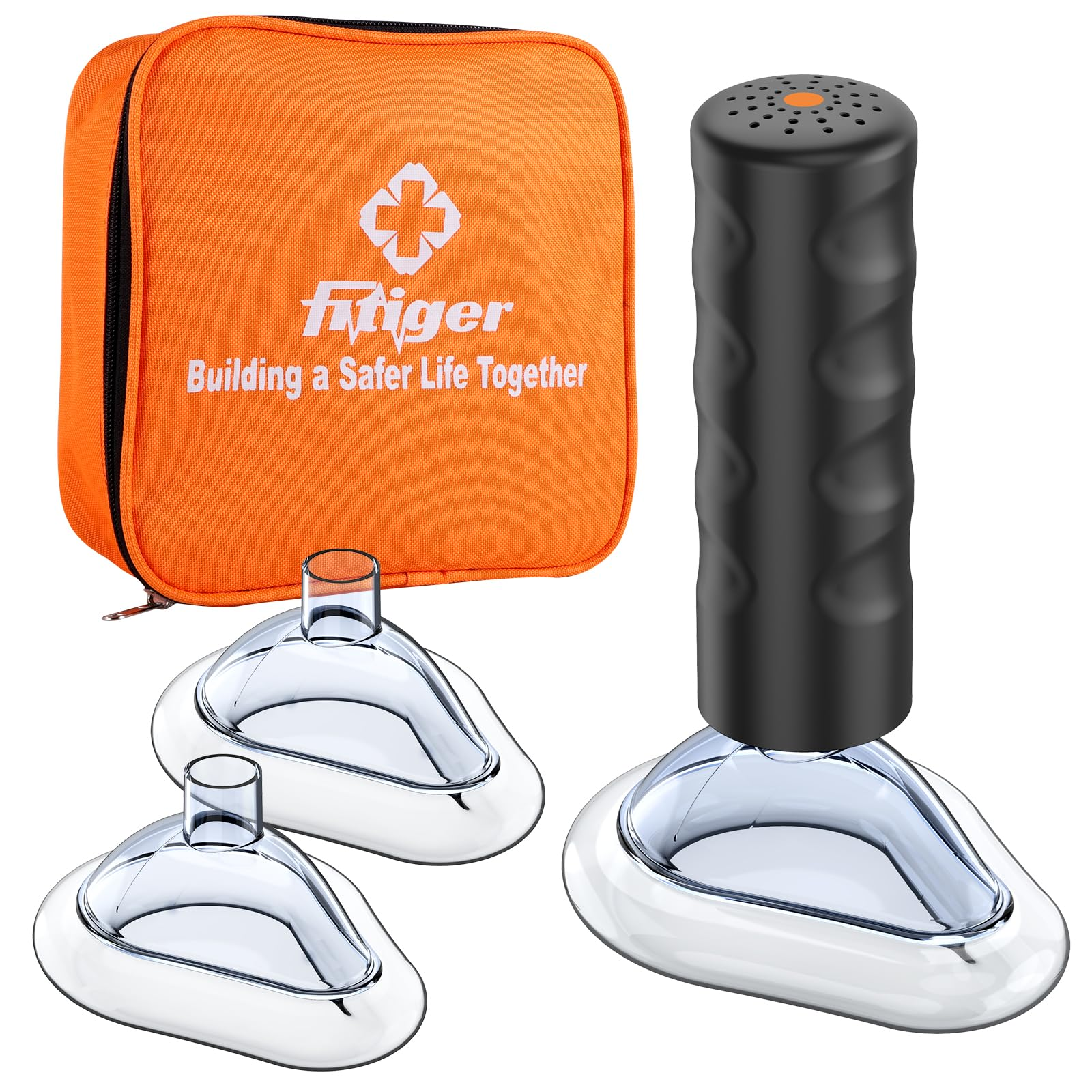 Fitiger EasyPumpVac choking rescue device home kit with orange storage bag