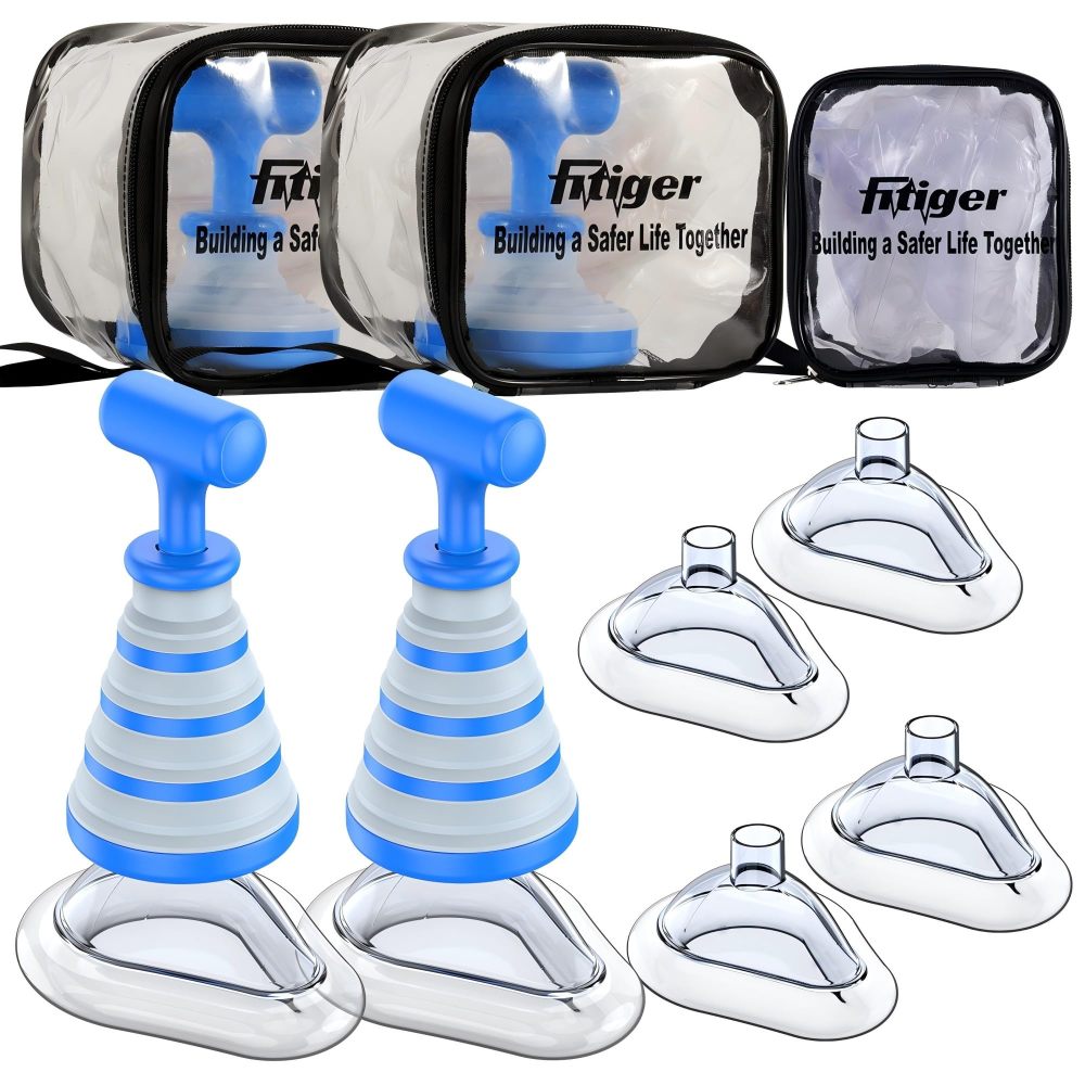 Fitiger FoldPumpVac portable anti choking device blue 2-pack with suction masks and travel bags
