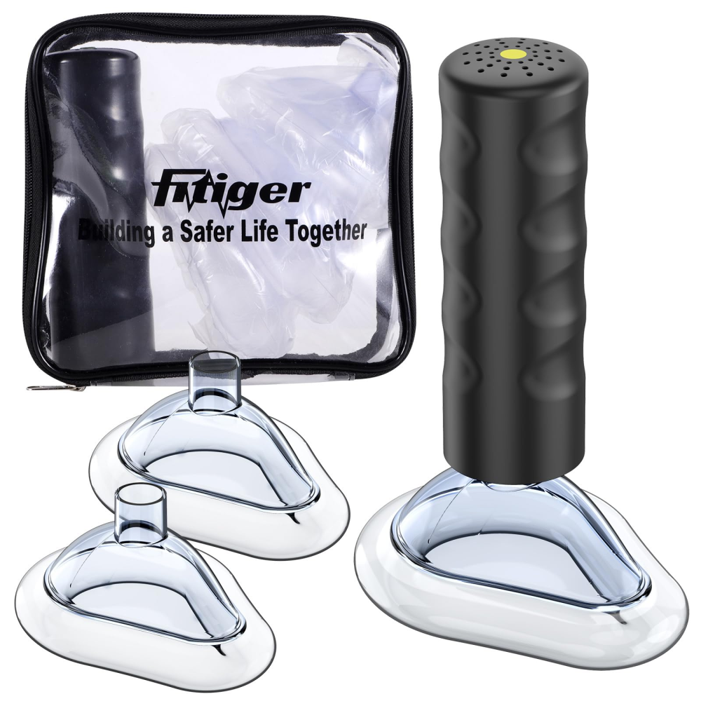 Fitiger EasyPumpVac yellow choking rescue device travel kit with masks and carry pouch