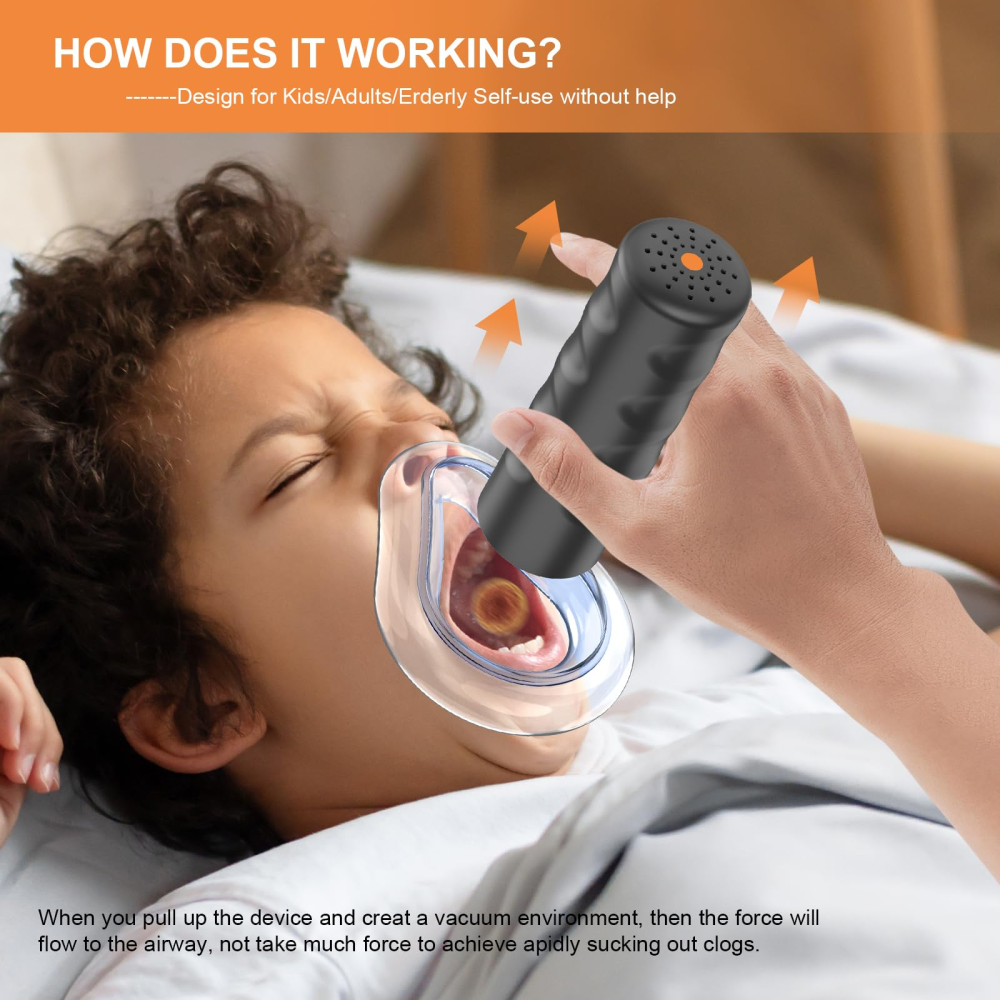 EasyPumpVac orange suction device for choking showing how the kit works