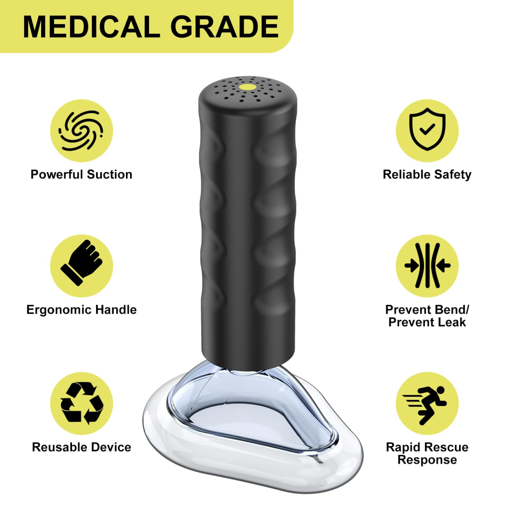 EasyPumpVac yellow anti choking suction device medical grade feature graphic