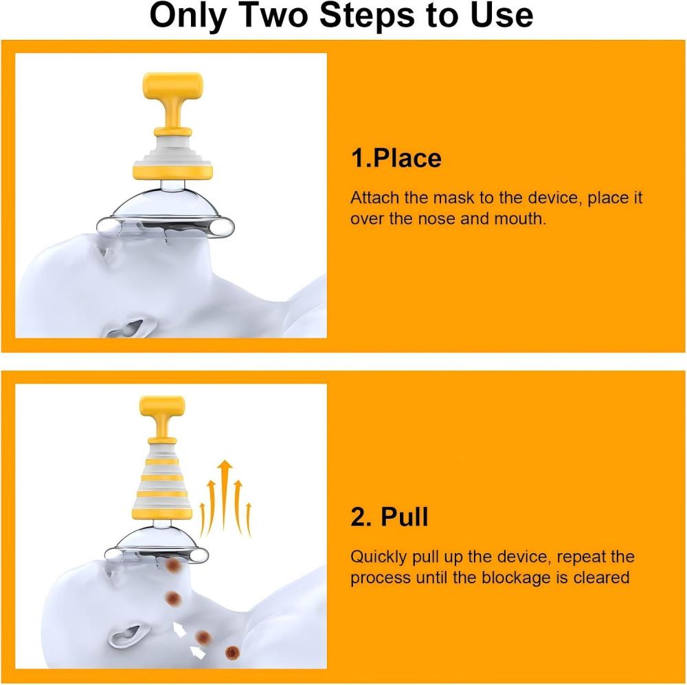 FoldPumpVac orange anti choking device two step place and pull use graphic