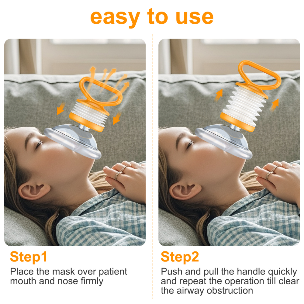 Easy to use orange LifoVox suction device for choking with two step mask instructions