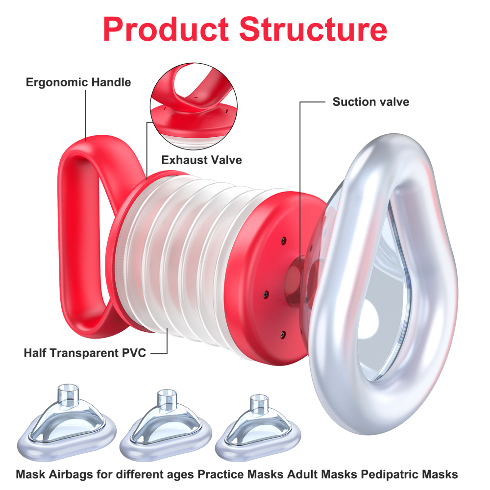 Red LifoVox product structure with suction valve mask and ergonomic handle