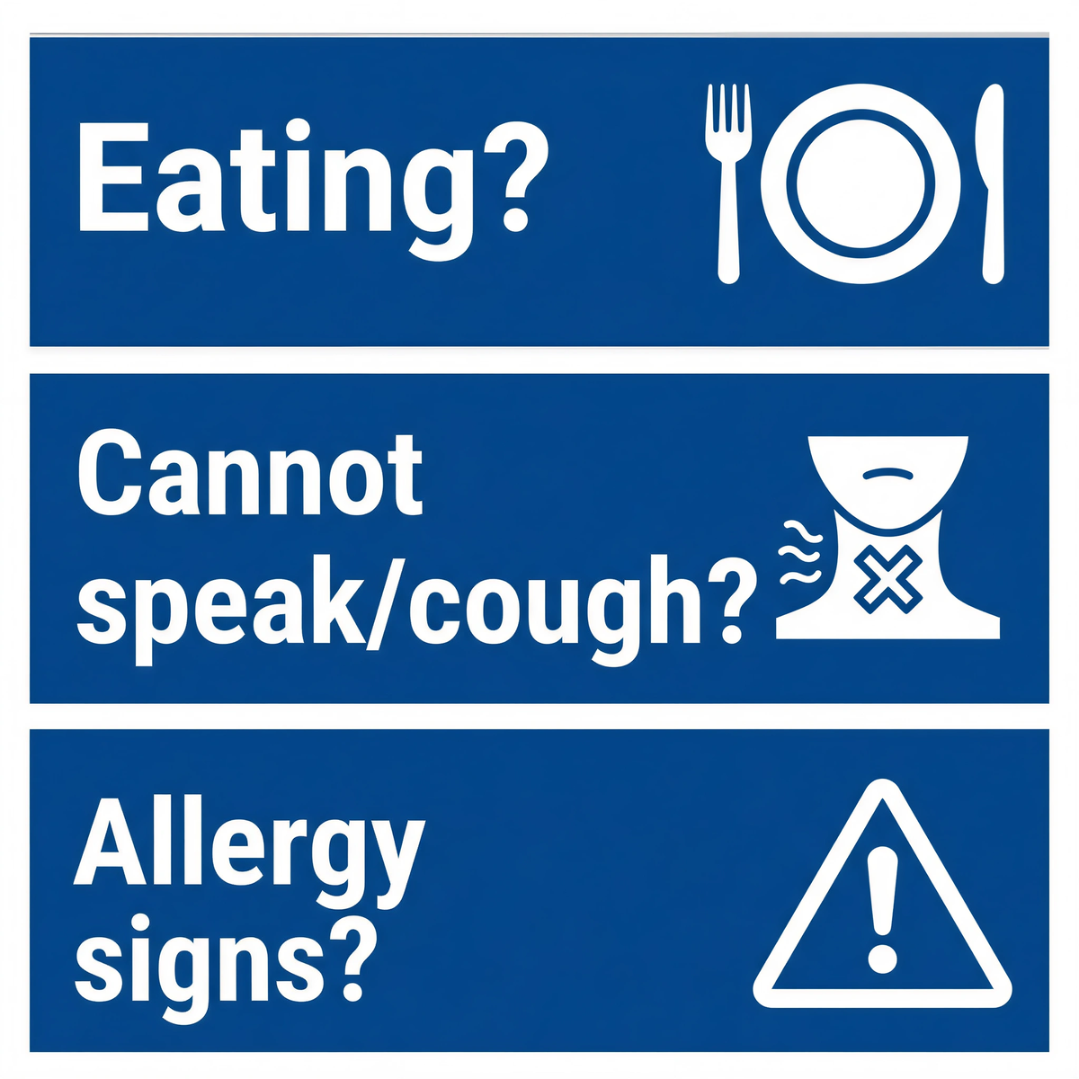 A quick 10-second check to help determine whether someone is choking or experiencing an allergic reaction during an emergency.