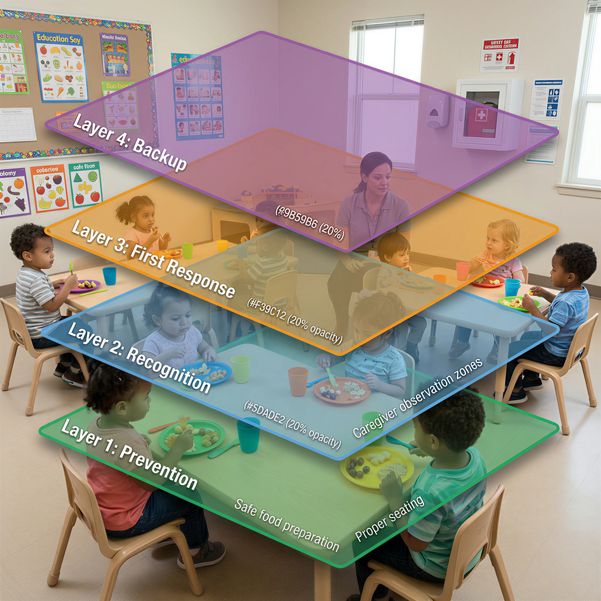 Layered daycare airway safety system
