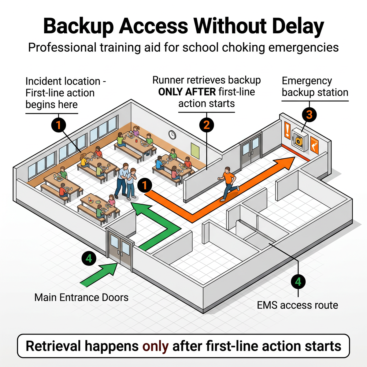 Backup access without delay map for school choking safety planning