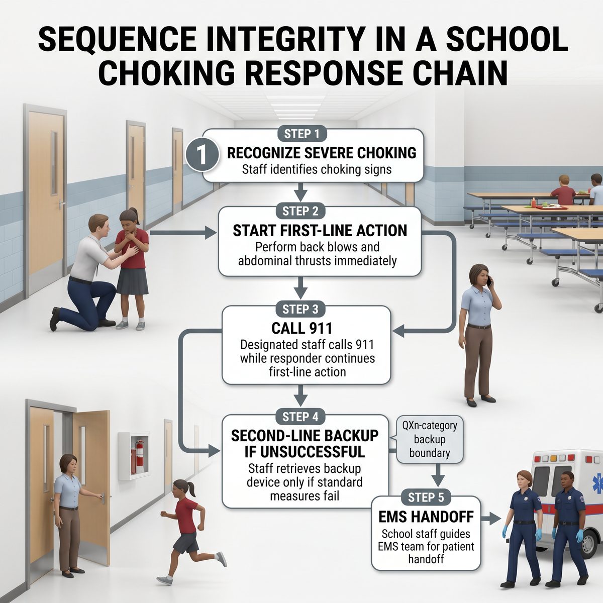 Sequence integrity school response for school choking safety planning