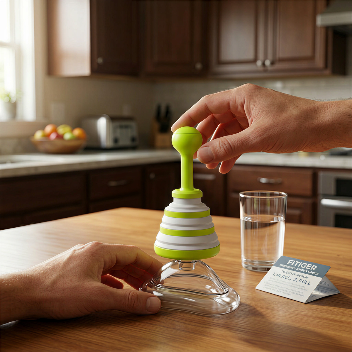 Fitiger FoldPumpVac anti choking device on a home kitchen counter