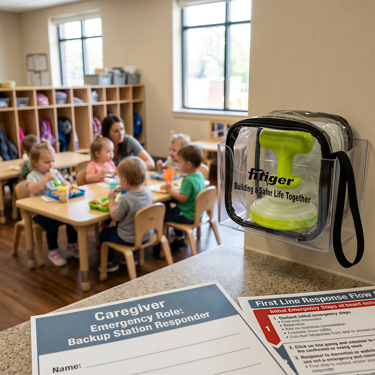 Fitiger anti choking device kit staged in a school readiness station