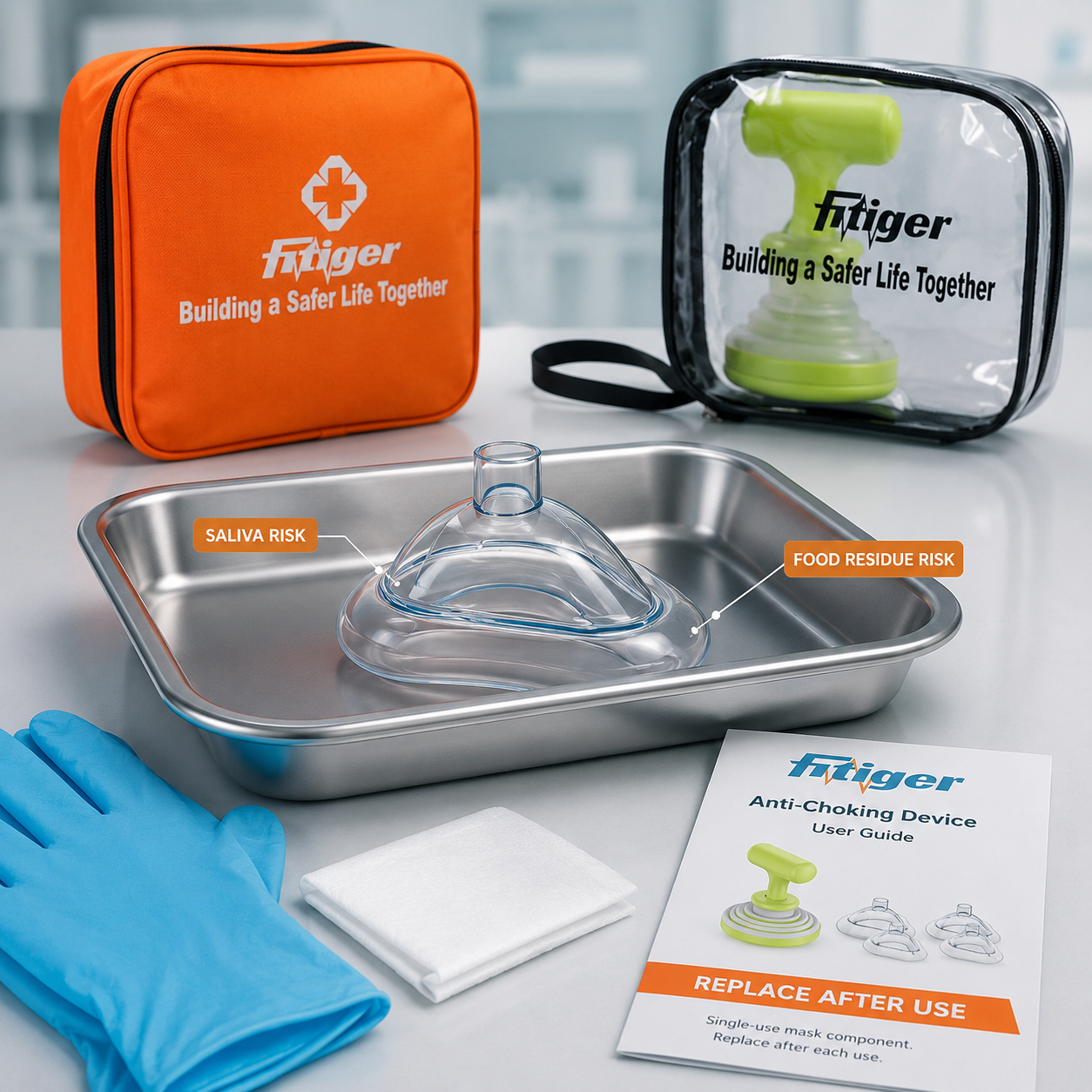 Fitiger single-use mask contamination boundary with gloves and IFU