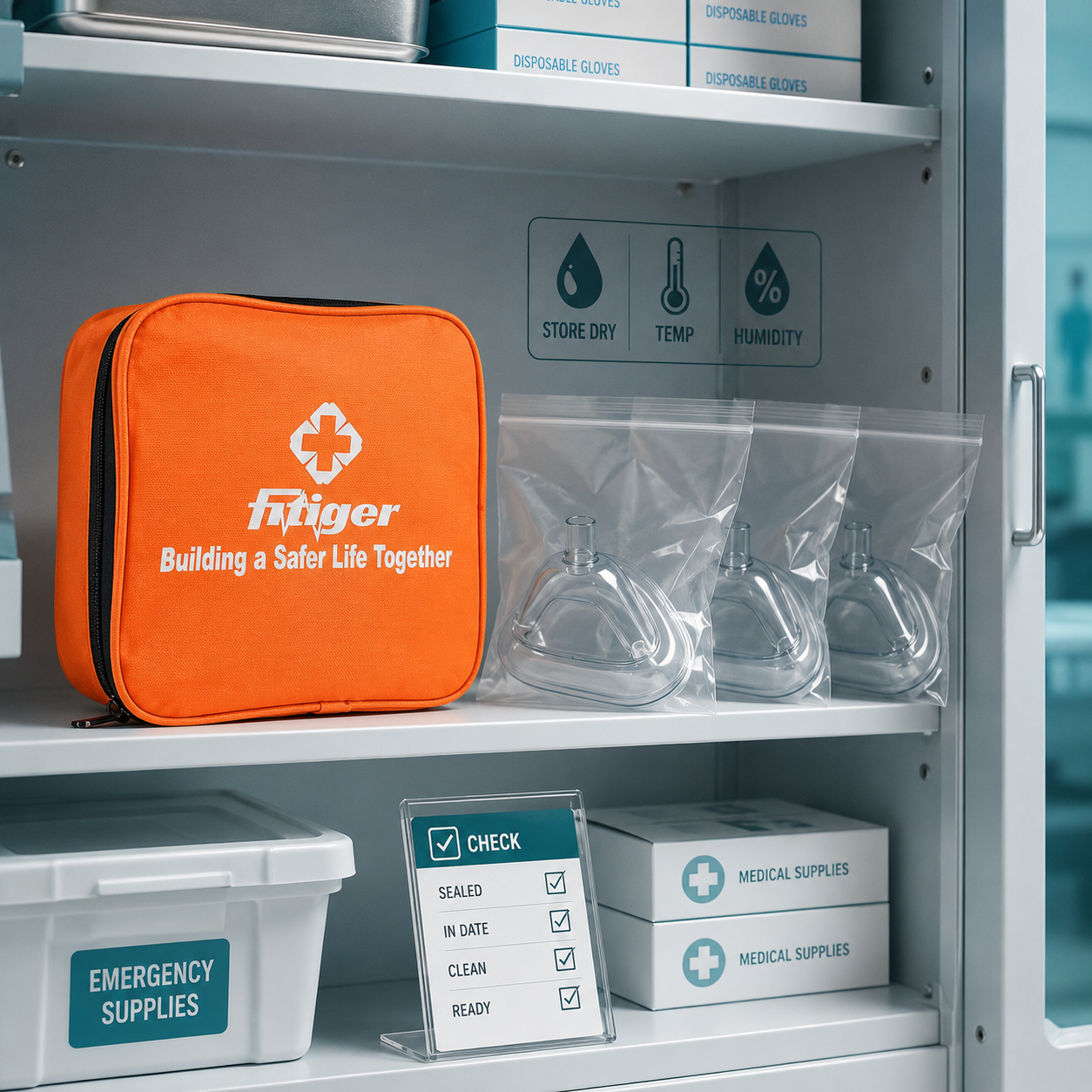 Fitiger anti choking device expiration storage cabinet with sealed replacement masks