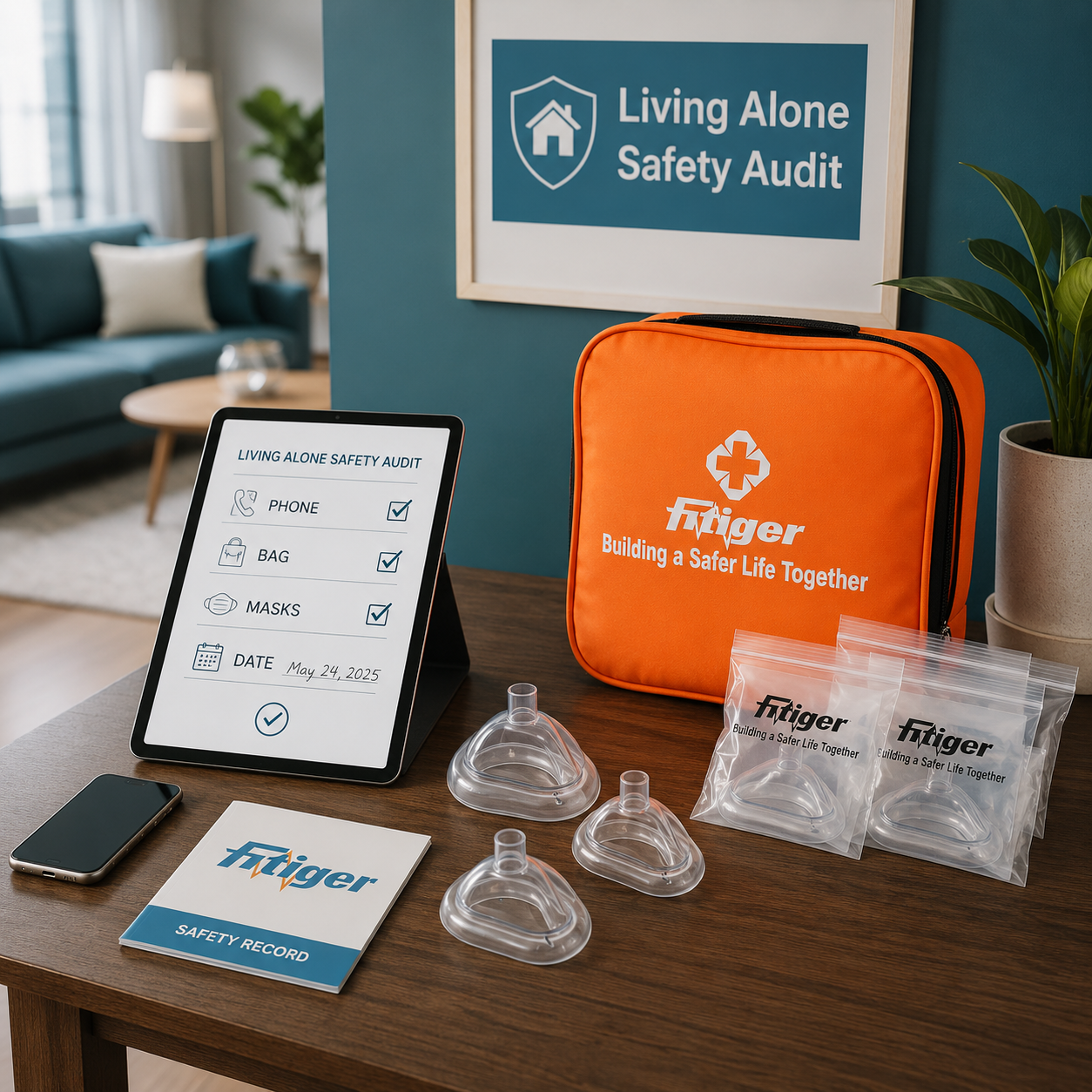 Fitiger living alone safety audit with sealed masks and emergency checklist