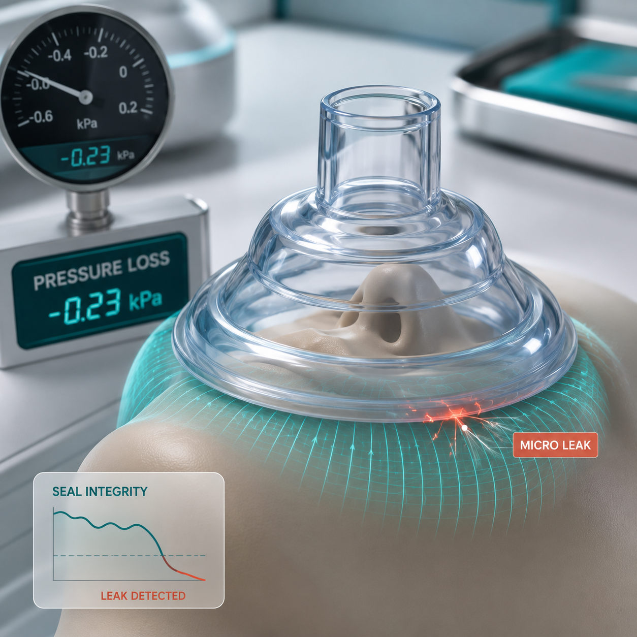 anti choking mask seal leak path pressure visualization