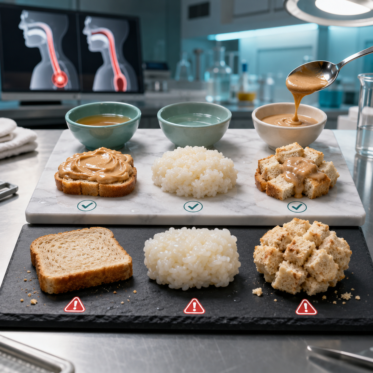 cinematic 3D sticky food and moisture control scene showing peanut butter bread and cohesive texture preparation