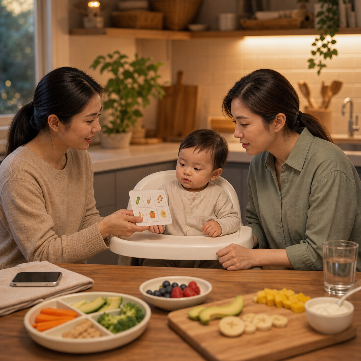 cinematic 3D caregiver handoff routine for baby-led weaning gagging and choking readiness