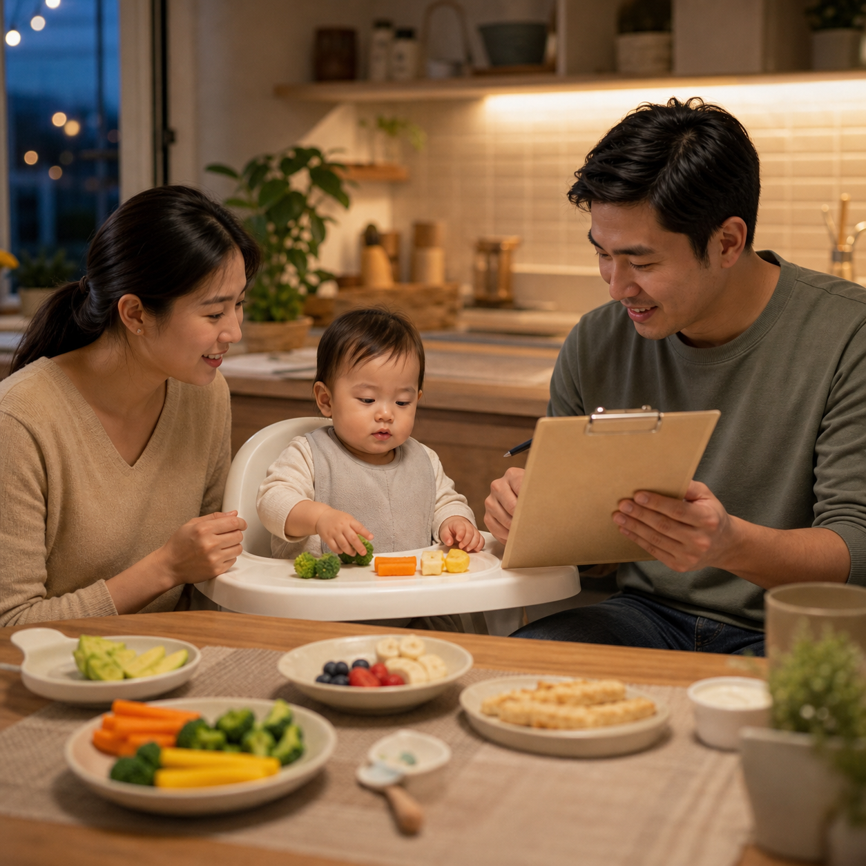 cinematic 3D calm baby-led weaning table scene for gagging versus choking parent guide