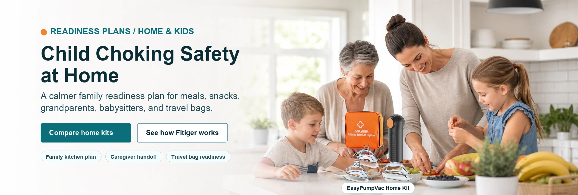 Family kitchen choking readiness plan for home and children