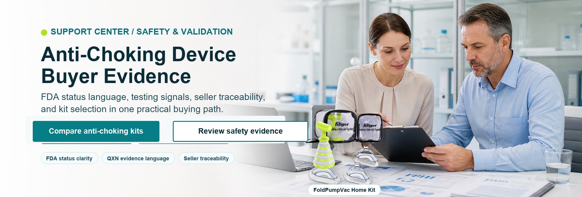 Fitiger buyer evidence banner for anti-choking device evaluation