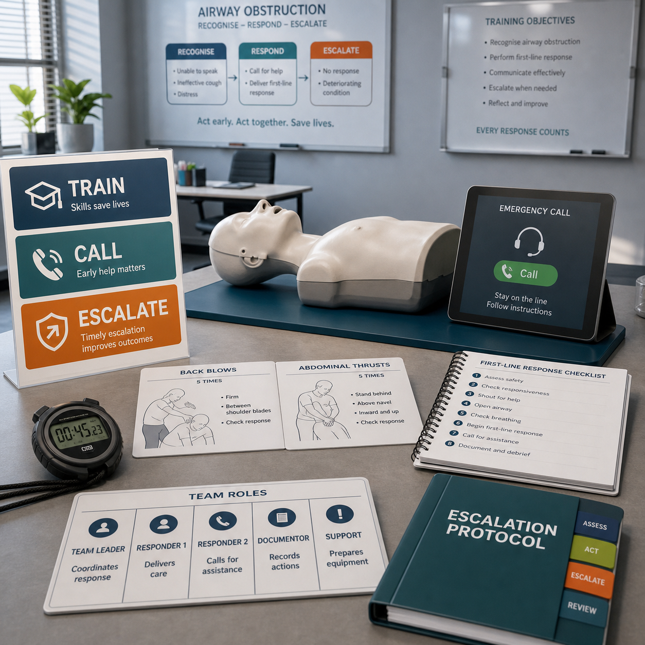 Standard choking first aid response and escalation training plan