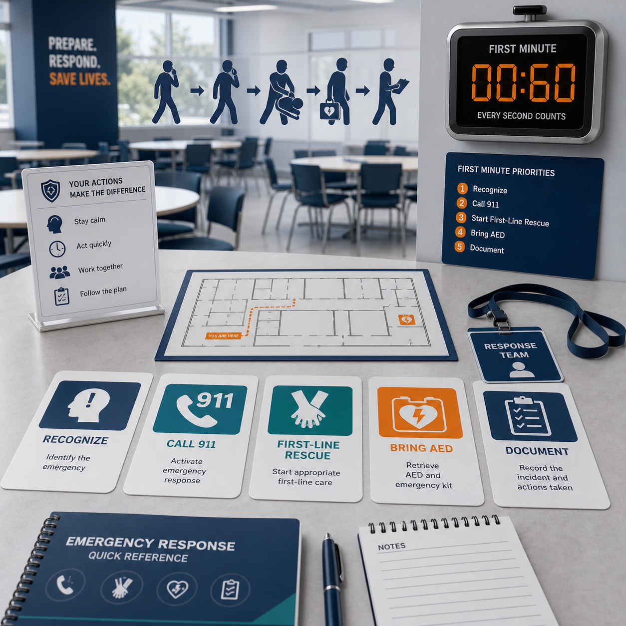 First-minute choking response role assignment for staff teams