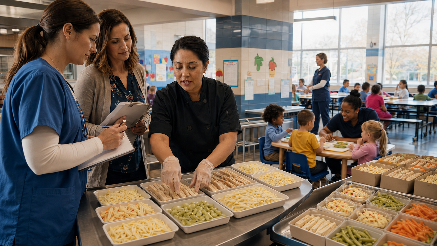 School prevention review covering food preparation, cafeteria supervision, classroom snacks, preschool meals, activities, field trips, and support plans