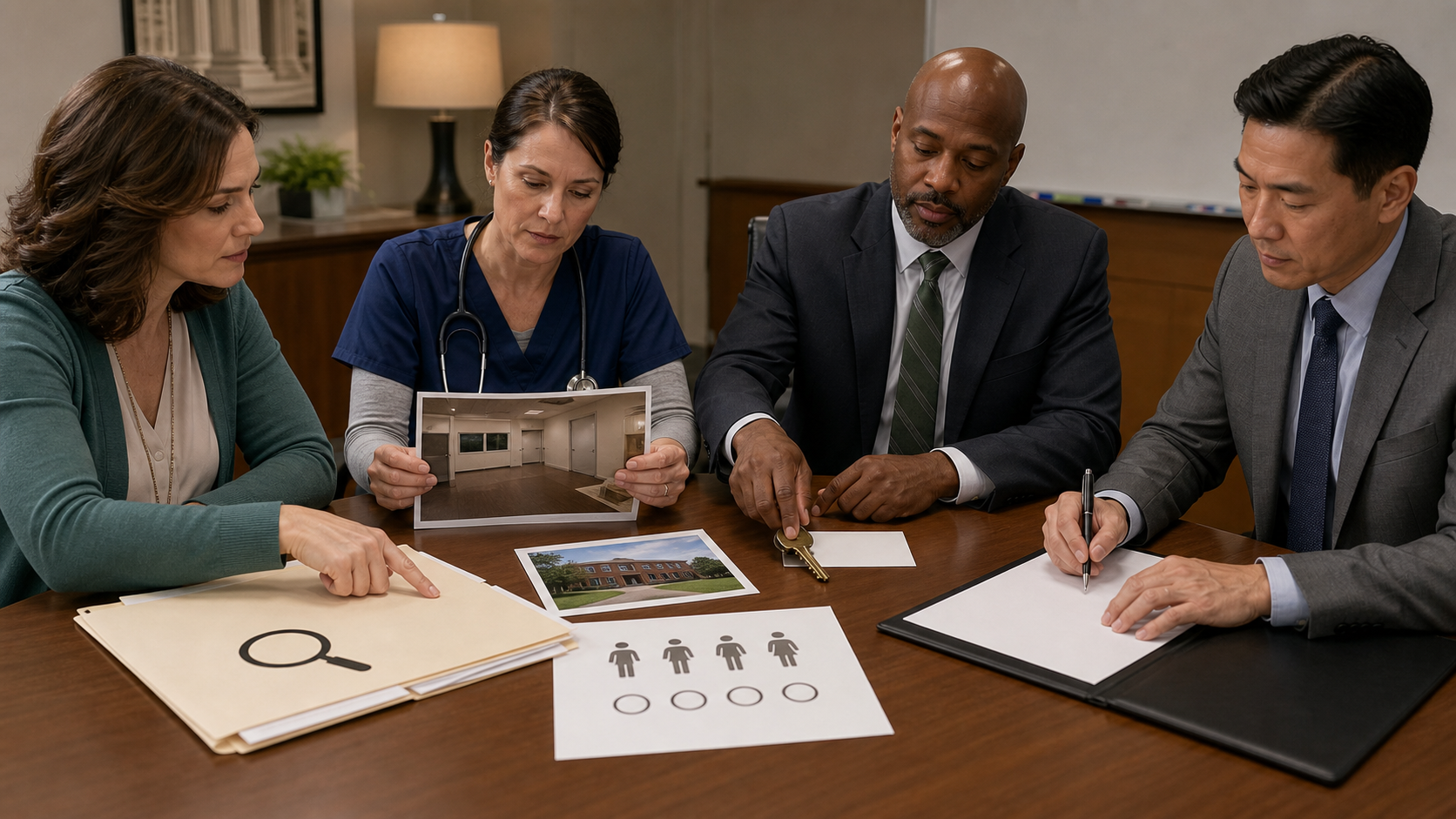 Teacher, nurse, principal, and district contact verifying a school gap, proposed location, quantity, and responsible owner before nomination