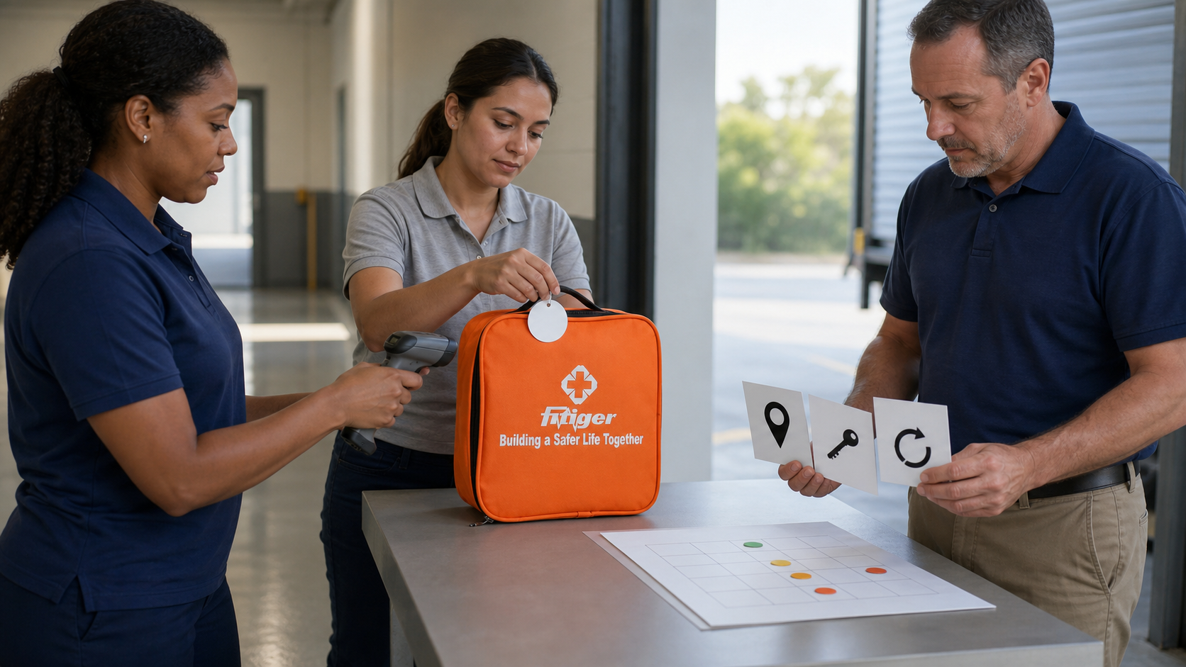 Real orange FITIGER emergency bag tracked from a verified school nomination through authorized receipt, placement, custody, inspection, and replacement