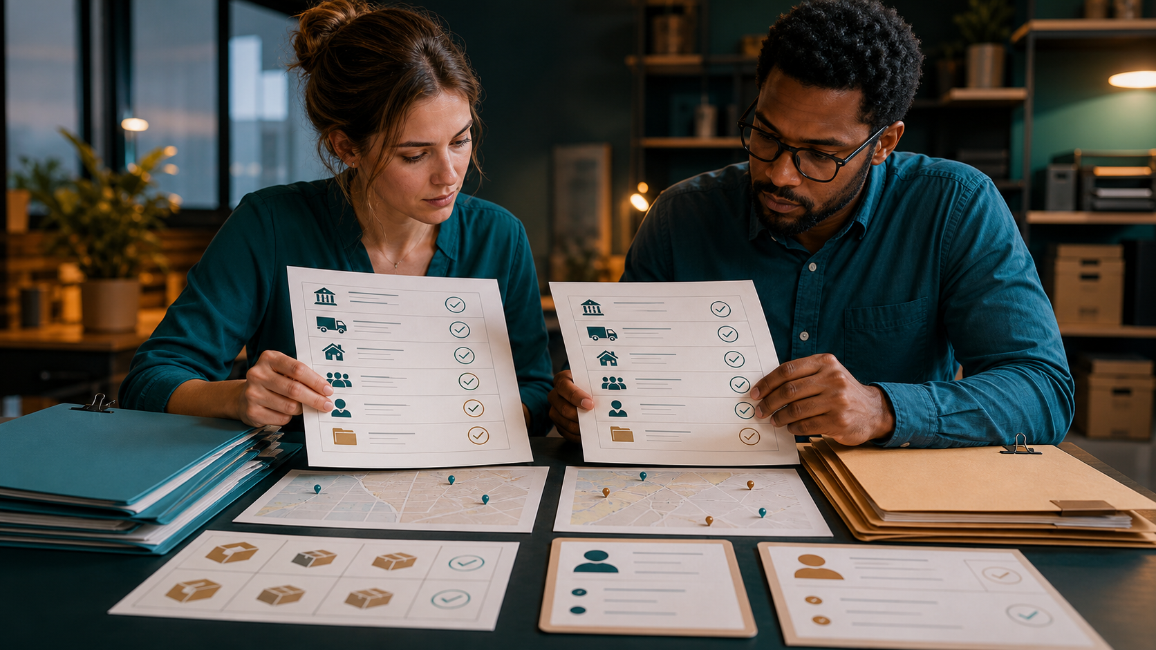 Two-person final review checking names, addresses, quantities, intended sites, contacts, and supporting documents before submission