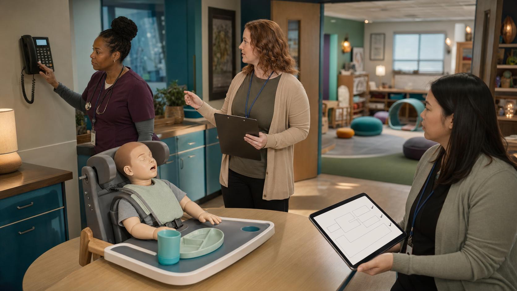 Special-education and after-school staff checking a student-specific response radius nearby phone path trained adult coverage support route and privacy-safe planning